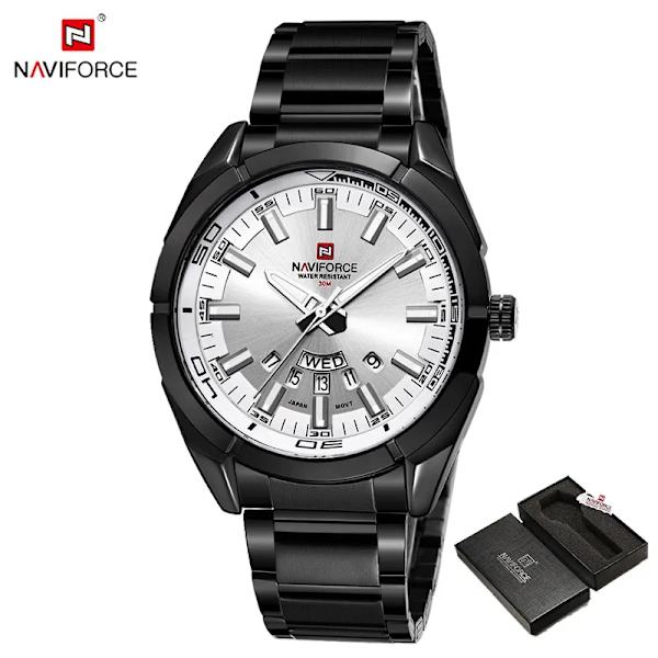 NAVIFORCE Klassisk casual för watch Rostfri teel Sport Vattentät herrklockor Quartz Datumvisning Klocka Relogio Masculino BW-BOX