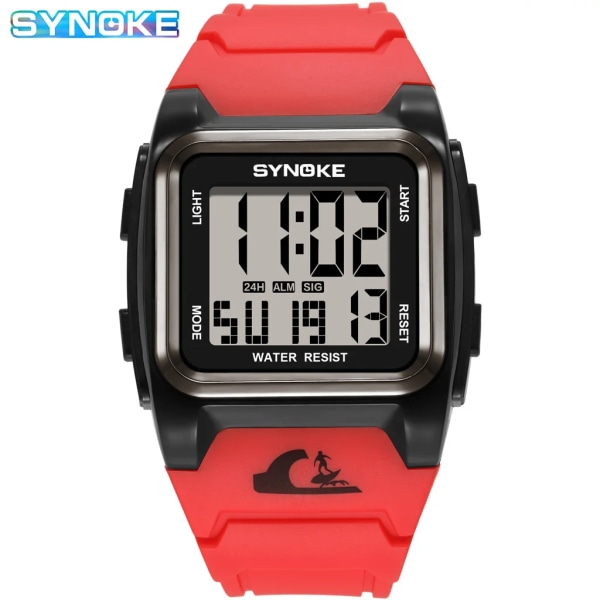 Watch Sport Digital watch Lysande LED Big Dial Multifunktionsklocka utomhus 50M vattentät watch för man Red