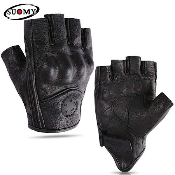Suomy Sommar Brun Motorcykelhandskar Fingerlösa Getläder Moto Åkhandske Halv Finger Retro Herr Dam Motorcykel Halv Handske SU14H Black L