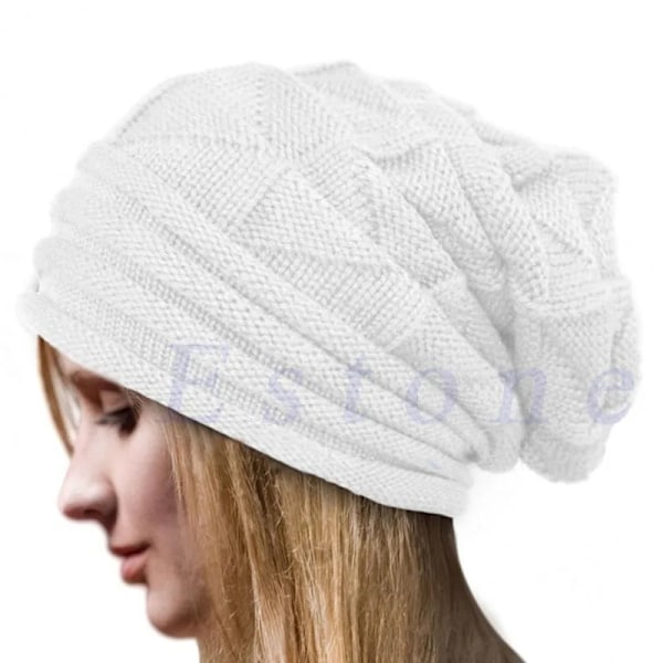 Vinterstickad mössa för kvinnor, löst sittande, slouchy beanie, utomhus, varm mössa, bonnet, dam, snöskidåkning, varm mössa Deep Blue