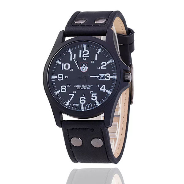 Casual läderrem Nummerskiva Quartz Armbandsur Mode Herrklockor för Man Enkel Sport Stil Man Klocka relogio masculino black