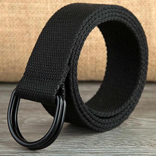 2023 Nytt taktiskt canvasbälte högkvalitativt kvinnor män dubbla D-ringspänne midjeband Casual canvas kvinnligt bältetyg ​​för jeans Black 110cm