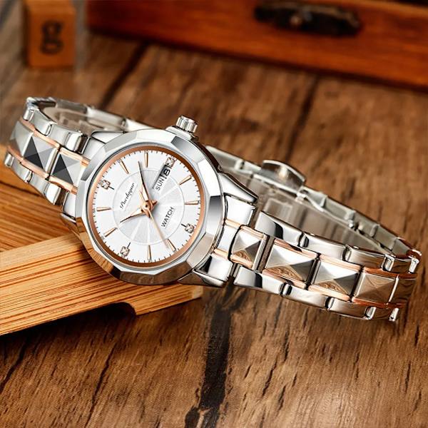 POEDAGAR Lyx Damklockor Mode Casual Rostfritt stål Lysande vattentät kvarts Damklockor Klänning Klocka Reloj Mujer Gold White