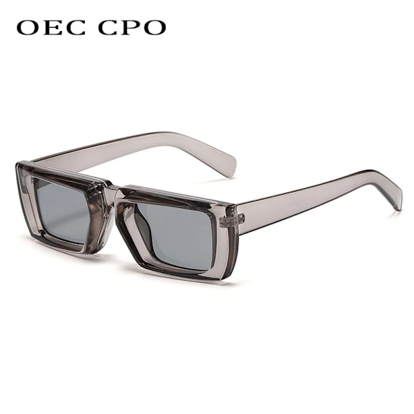 OEC CPO Vintage Rectangle Solglasögon Dam Punk Small Frame Solglasögon Män Trender Fyrkantiga Glasögon UV400 Shades Mode Glasögon Gray-Gray As the picture