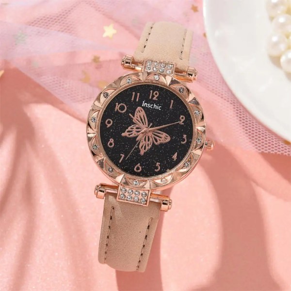 Kvinnor Mode Watch Set No Box Quartz Armbandsur Lyx Kristall Rhinestone Pearl Quartz Klockor Butterfly Watches Armband Set A11 Watch Bracelet