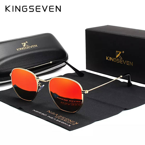 KINGSEVEN 2022 Klassiska reflekterande solglasögon Herr Hexagon Retro Solglasögon Rostfritt stål Glasögon Oculos Gafas De Sol Shades gold green G15 Original