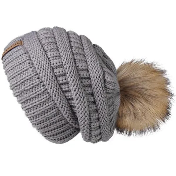Talk Höst- & Vintermössa för Kvinnor Stickad Pompommössa Slouchy Beanie Skullies för Kvinnor Svart Röd Gul Bonnet Cap Fog gray