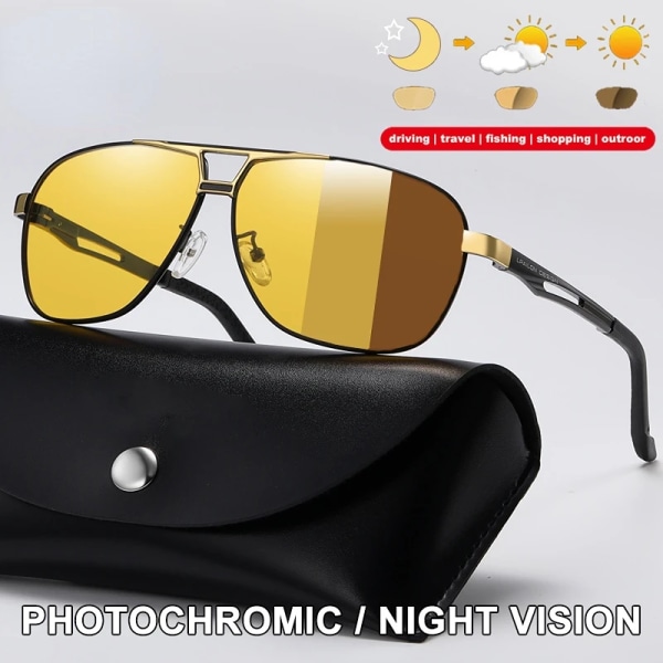 Night Vision Polarized Photochromic Solglasögon Herr Driving Chameleon Glasögon för dag och natt Dubbel användning manlig färgbyte Red Gold-DN As Picture