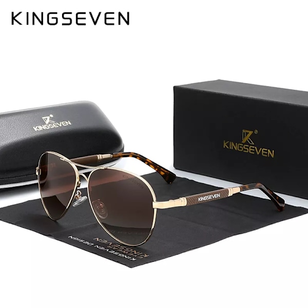 KINGSEVEN 2022 New Trend Quality Titanium Alloy Solglasögon herr Polariserade solglasögon Dam Pilot Mirror Glasögon Oculos de sol Gold Gradient Brown Orignal