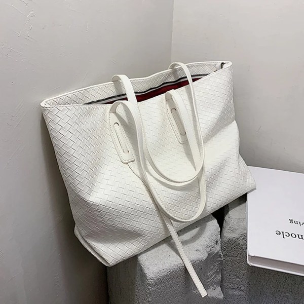Vävda galler axelväska för kvinnor med stor kapacitet tygväskor Designer lyxig handväska för kvinnor Mode högkvalitativ underarmsväska White shoulder bag