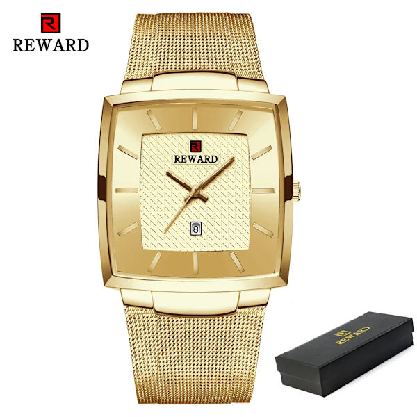 REWARD Mode Blå Herrklockor 2023 Ny Topp Watch Herr Business Vattentät Quartz Armbandsur i rostfritt stål Golden(.402)