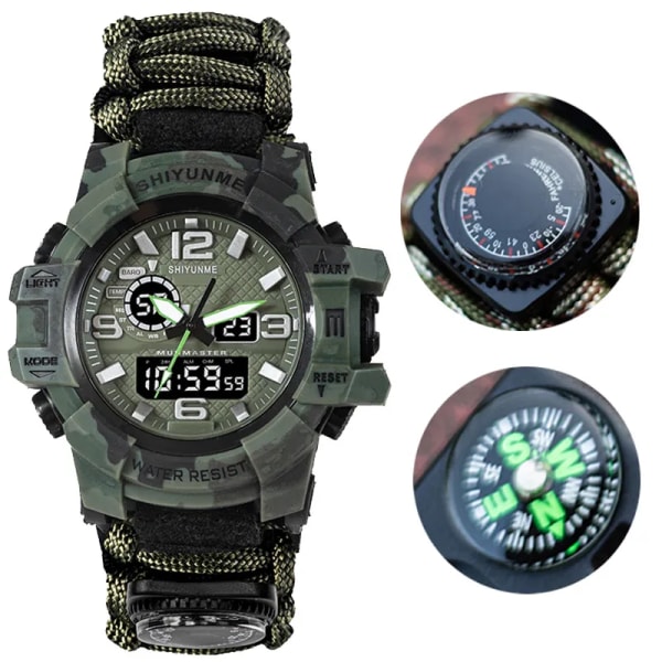 Män Militärsport LED Digitala klockor Kompass Utomhus Multifunktion Vattentät Watch för män Relogio Masculino 2201D black blue