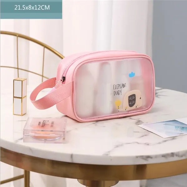 Kvinnor Transparent Vattentät PVC kosmetikaväska Bärbar Nödvändig kosmetisk väska Organizer Mode små stora toalettväskor Small  pink