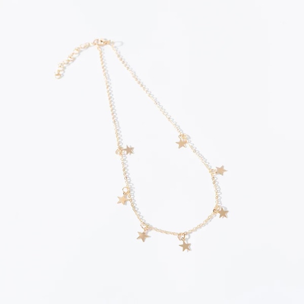 Guldfärg Stjärnfest Damhänge Halsband Mode Kvinnliga Choker Halsband Smycken Enkla Dam Pentagon-Star Smycken Presenter Type 7718