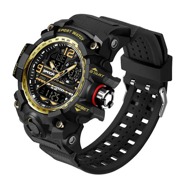 SANDA koreansk modetrend utomhus fritid vattentät multifunktion elektronisk watch i universitetsstudenten Watch black gold