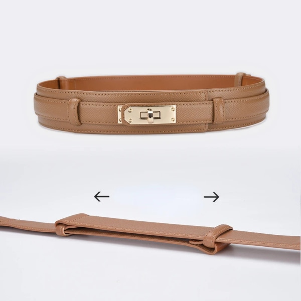 Metalllås Läder Dambälte Lyxdesign Högkvalitativt märkesgördel Mode Casual Mångsidig klänning Elegant korsettbälte Auburn 105CM