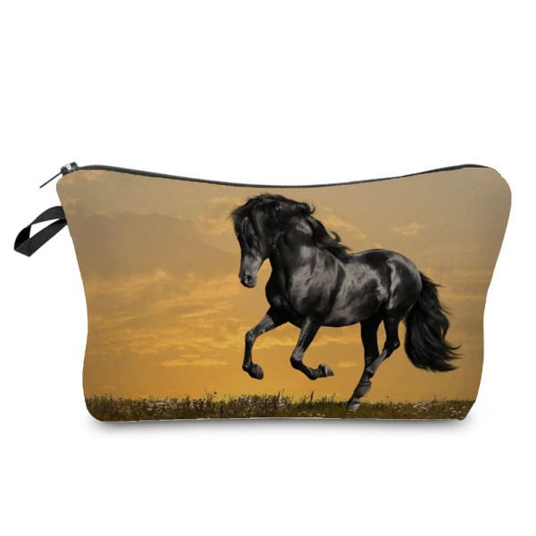 Print sminkväskor för kvinnor Djur Casual flicka kosmetikaväska Miniresor Eco Återanvändbar toalettväska Student pennväska hz7671 Horse