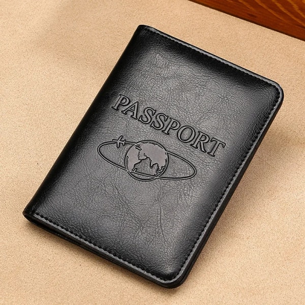 Passhållare RFID-blockerande äkta läder på cover för passväska Multifunktionell reseflygbiljett Läderfodral Case Black