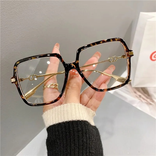 Mode överdimensionerade fyrkantiga glasögon Retro Damljus Bloking Metallbåge Glasögon Trend Optiska datorglasögon Leopard
