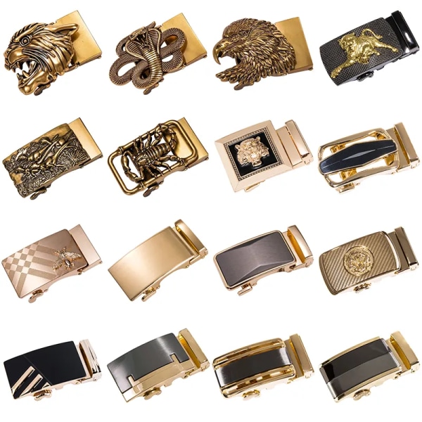 Hi-Tie Luxury Brand Bältesspännen för män Cowboy Bältesspänne Automatisk 3,5 cm Bredd Designer Metall Guld Spännen utan bälte DK-2062