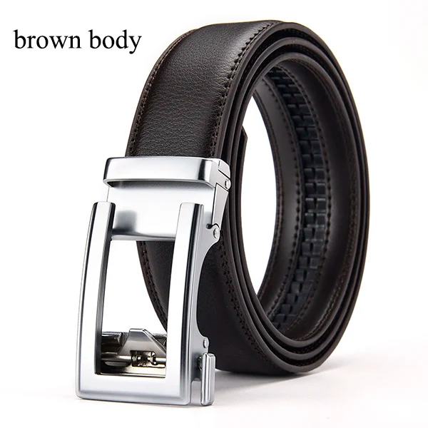 [LFMB]Ko äkta läder herrbälte kohudsrem för manlig spärr automatiskt spänne bälten för män brunt kroppsbälte ne809-brown 100cm