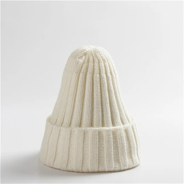 Unisex Bomullsblendade Varma Mjuka Stickade Mössor Hip Hop Vintermössor Beanies För Flickor Höstmössor Skullies Beanies White