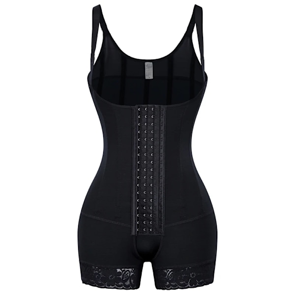 Högkompression helkroppsformkläder med krok och öga Frontstängning Shaper Justerbar BH Slimming Bodysuit Fajas Colombianas Black M
