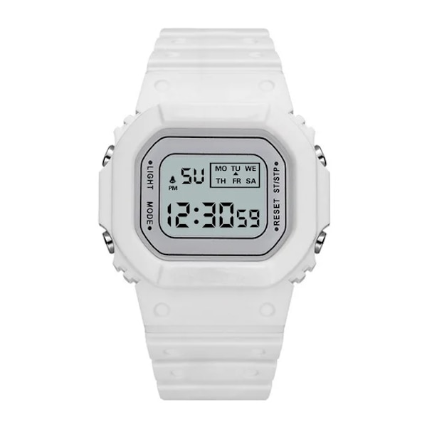 Herr Damklockor Guld Casual Digital Watch Lover's Gift Clock LED Lysande armbandsur Pojke Flickor Väckarklocka WHITE