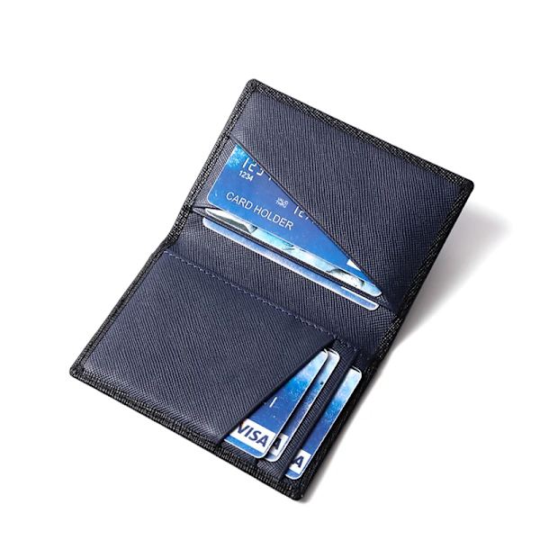 2022 Lyx RFID Bifold liten kortplånbok för män Kontrastfärg smalt korsmönster äkta läder kreditkortshållare för män blue