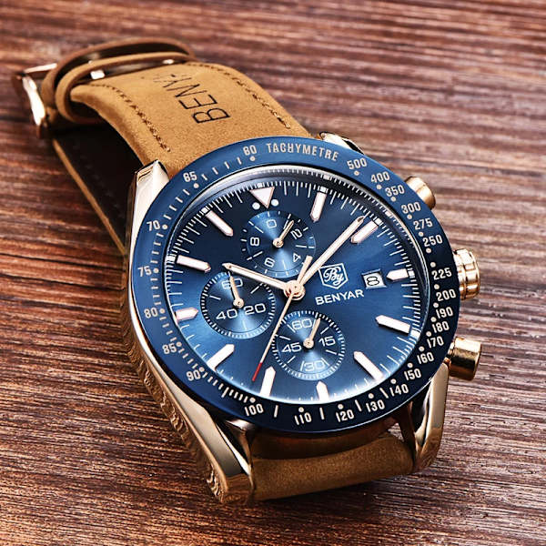 BENYAR Märklockor Märke Lyx Silikonrem Vattentät Sport Kvarts Kronograf Watch Herrklocka Relogio Masculino L Brown Gold Black B