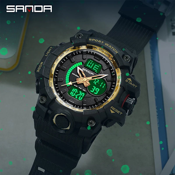 Mode SANDA Toppmärke G-stil Ny Lyx Sport Män Watch Casual Militärklockor Män Vattentäta manliga klockor Black red 3132