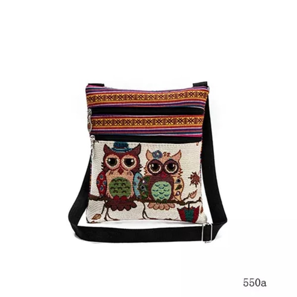 Miyahouse Casual Liten Dubbel Dragkedja Messenger Bag Kvinnor Tecknad Uggla Printed Flap Bag Axelväska Damer 550a