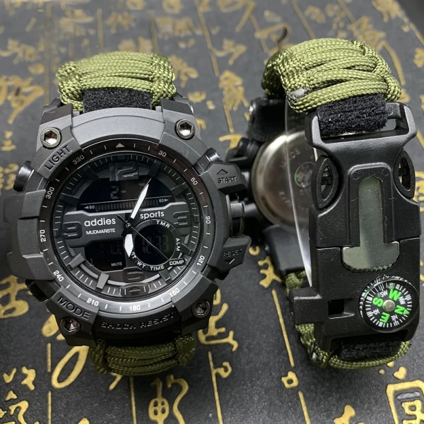 ADDIES Herr Militärsport Digitala klockor Kompass Outdoor Survival Multifunktion Vattentät Watch Relogio Masculino green with box