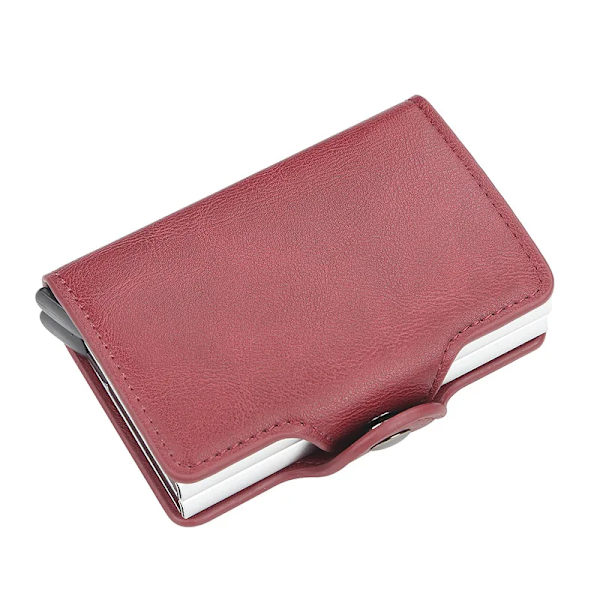 Stöldskydd män plånbok dubbel aluminium läder kreditkortshållare RFID metall plånbok Automatisk pop up handväska ID-korthållare Double Layer Black