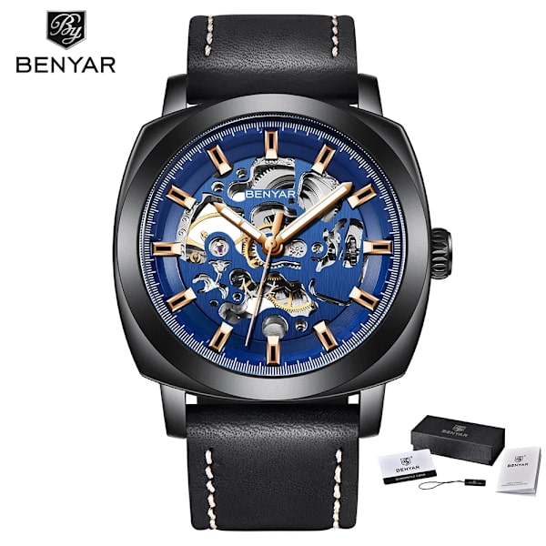 BENYAR Nya Män Mekaniska Klockor Lyx Skeleton Tourbillon Herr Automatisk Watch 30M Vattentät Sportklocka Relogio Masculino black blue