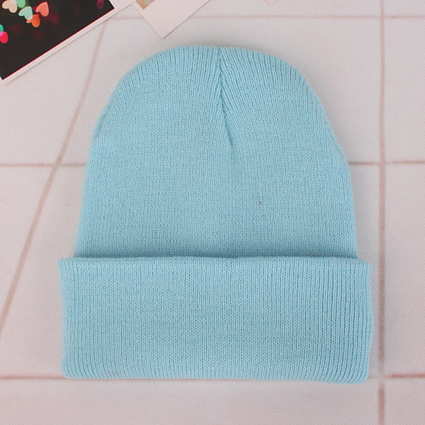 Mössa Vinter för Kvinnor Män Pojkar Flickor Virkad Skullies Hatt Enfärgad Unisex Höststickad Mössa Cap Vilda Tillbehör light blue Head 45-60cm