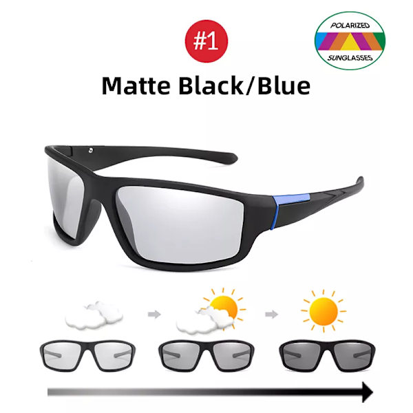 Män Photochromic Solglasögon Cykling Mattsvart Sportglasögon Dam Färgskiftande Polariserad Cykelridning 2023 Solglasögon 1 Matte Black Blue