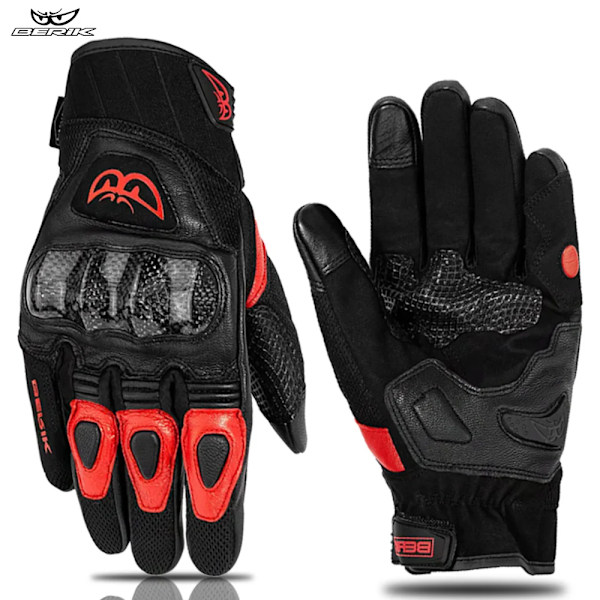 Berik Herr Läder Motorcykelhandskar Moto Racing Kolfiberhandskar Cykel Motorcykel Åkning Skyddshandskar Luvas BEG-209 Red M