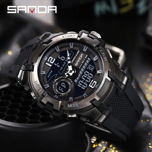 Sanda ny manlig Sports Watch personlighet cool vattentät elektronisk watch mode stor urtavla watch man black blue