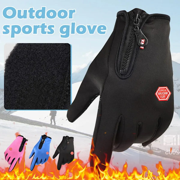 Vinterhandskar för män Varma pekskärmar Sport Cykelhandskar Fiske Skidåkning Snowboard Halkfria dragkedja handskar för kvinnor män Black 2XL