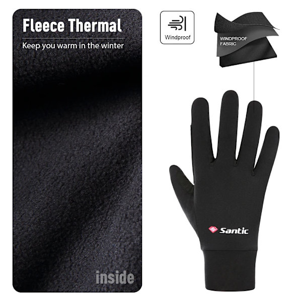 Santic Cykelhandskar för män Cykel MTB Warm Plus Fleece Kallsäker Pekskärmscykel Helfingerhandskar Vinter Asian Storlek W0P079 W0P079V M