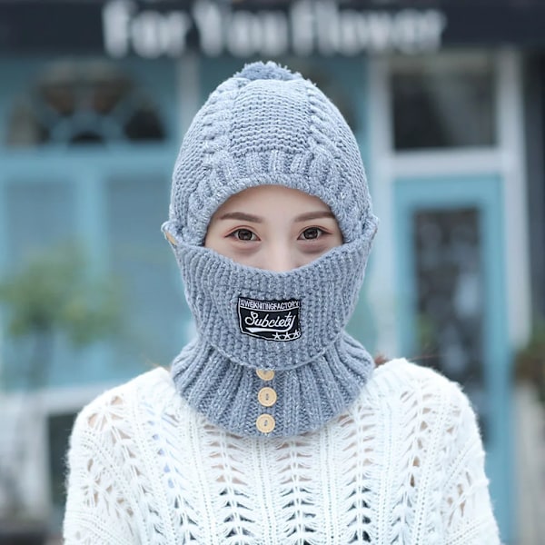 Vinterstickade mössor för kvinnor, tjocka och varma beanie-mössor, skallemössor, balaclava, bonnet, beanie-kepsar, utomhusridning red