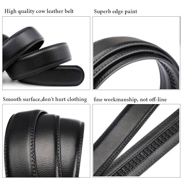 NYHET Plus Size LÅNGT Bälte Herr Dam 130 140 150 160 170 180 cm Svart Automatiskt Spänne Äkta Läder Märke Mode Betls Business Black 01 100cm(waist80-85cm