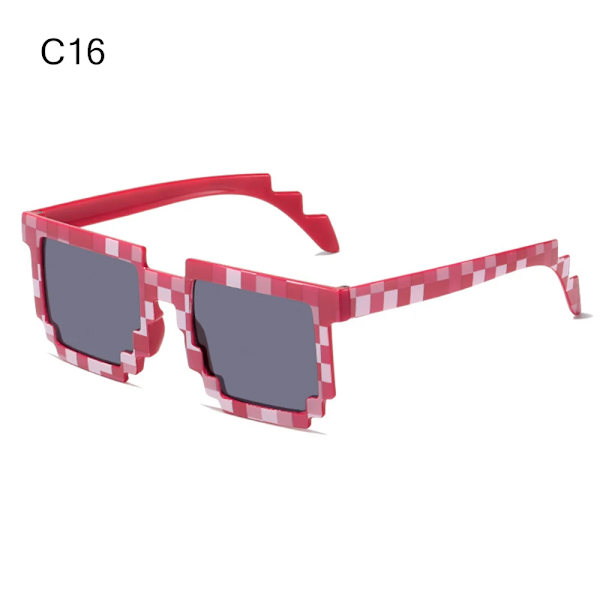 1PC Square Pixel Mosaic Solglasögon Cosplay Actionspel Leksaksglasögon Thug Fashion Retro Life Glasögon gynnar för barn och vuxna 5D87-C16