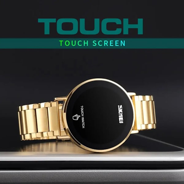 SKMEI 1550 manlig pekskärm LED-ljusdisplay 3bar vattentät band i rostfritt stål montre homme Mode män Digital watch silver