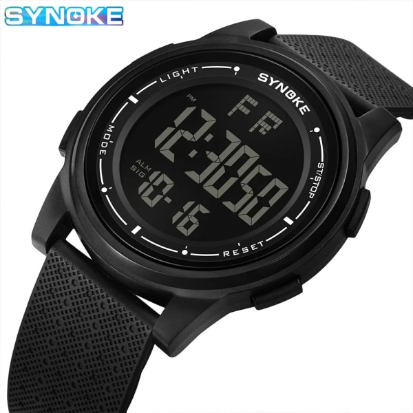 SYNOKE Men Utomhussport Multifunktionell Vattentät Tunn Design Storskärm Display Lysande LED Digital För Män Mode Black movement