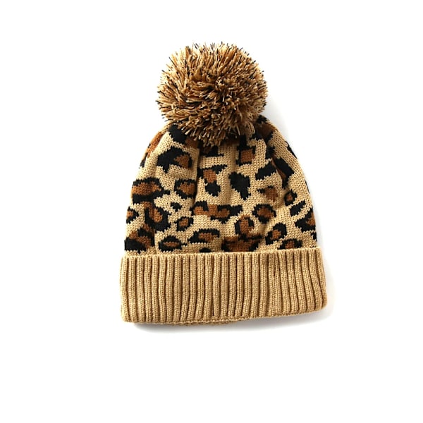 4-färgad stickad leopardmönstrad mössa med pompom - Trendig, varm och med pompomtryck - Vintermössa för kvinnor - Modepresent A