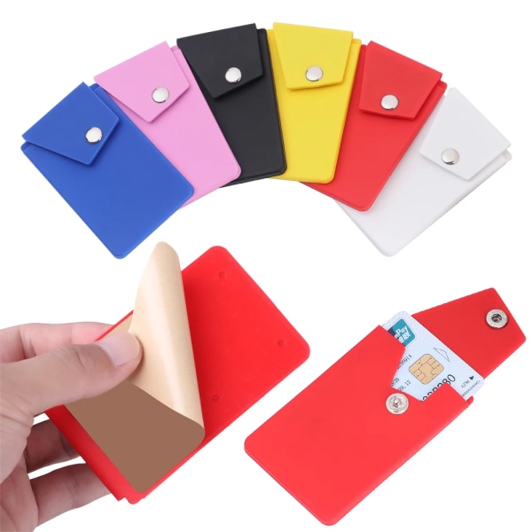 1 st Unisex självhäftande silikon telefonkortshållare plånbok med snäppficka telefon baksida Stick-on kreditkortshållare för smart telefon Pink
