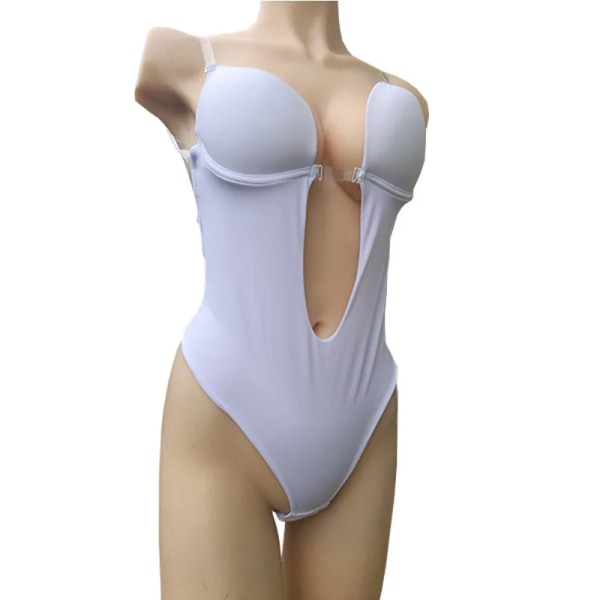 Rygglös bodysuit shapewear Med bh djup V-ringad string tunn body shaper för festklubbbröllop under klänning Strapless Saamless White XXL(40)