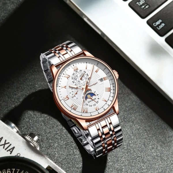 Herrsportklockor för män Business rostfritt stål kvartsarmbandsur Man Lyxmärke Man Luminous Clock Klockor Reloj Hombre Rose Gold Black
